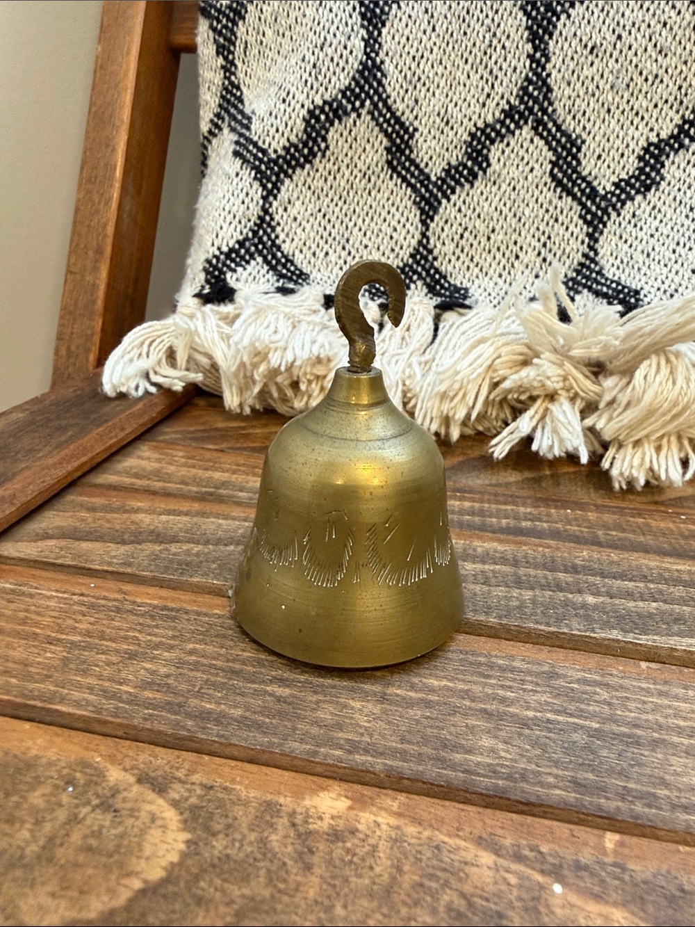 Vintage Solid Brass Hanging Bell Hand Engraved Small Decorative Door Bell